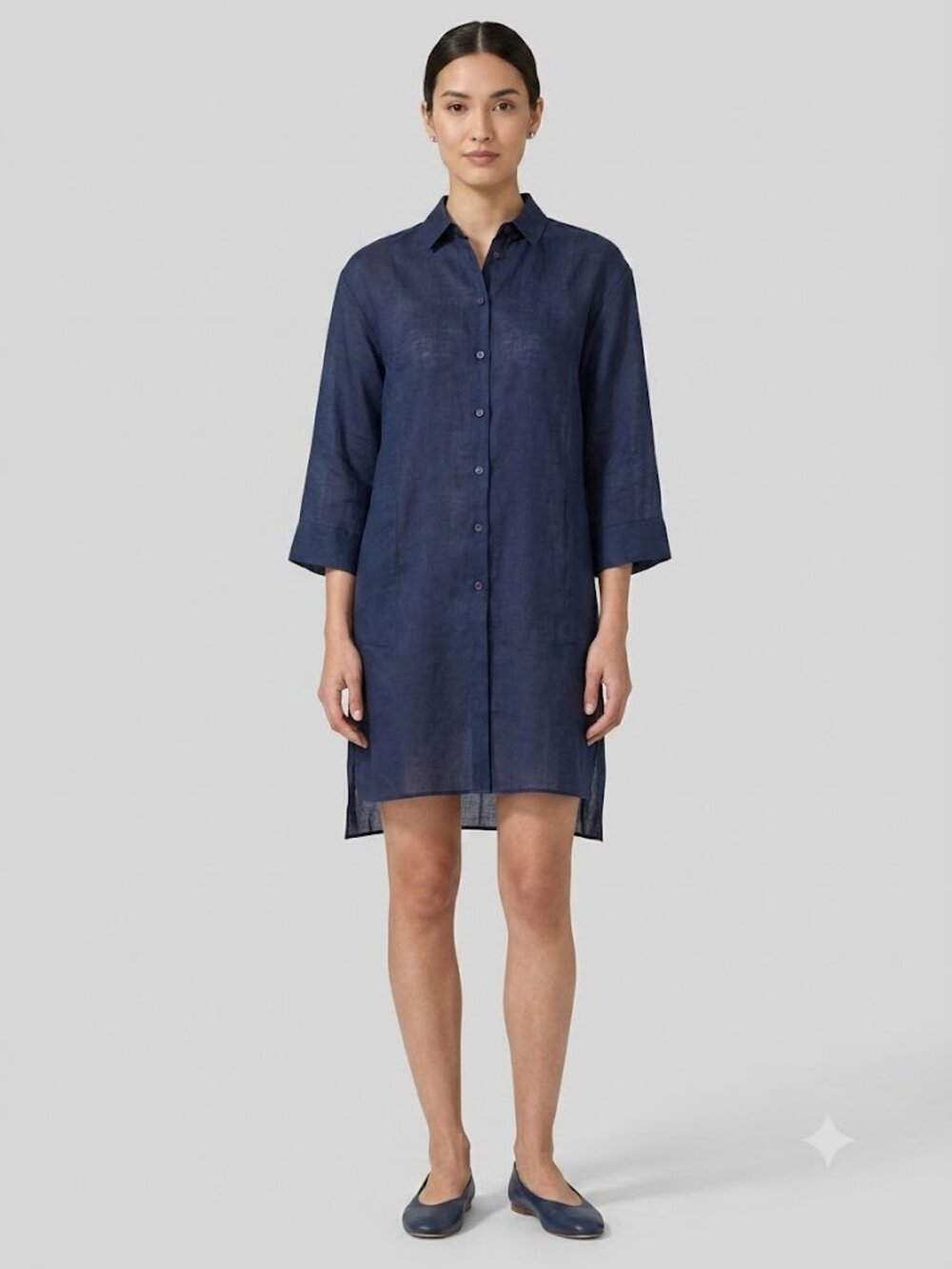 LAFAYETTE 148 Navy Semi-Sheer Shirt Dress Duster Petite 45 in Bust Orig $698